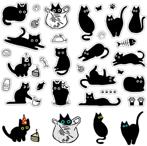 CRASPIRE 2 Sello de Goma Transparente de Gato Negro Reutilizable Lindo Gatito Pata de Gato Dibujos Animados Sellos de Silicona Transparente Vintage para Diario Tarjetas Decoración Bricolaje Álbumes