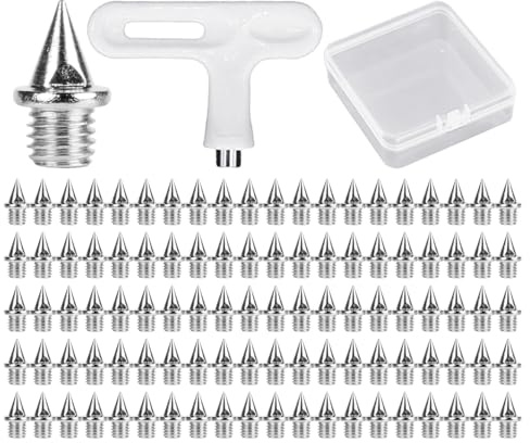 100 pièces de Pointes en Acier avec 1 dissolvant d'ongles et 1 boîte de Rangement, Pointes de Chaussures de Course, Pointes d'athlétisme, Pointes de Remplacement de Chaussures de Course