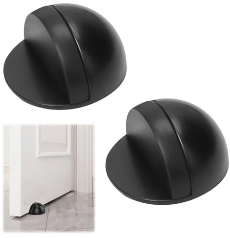 Black Door Stop,2 Pcs Stainless Steel Floor Door Stoppers,Self-Adhesive,Stick-On Door Stop,Floor Mounted Stoppers for Home or Office Use