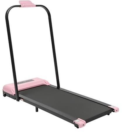 Vikbart löpband 3,0 HP hemmorband med armstödshållare flera träningslägen LED-display lågt buller hus, gym, kontor (rosa)