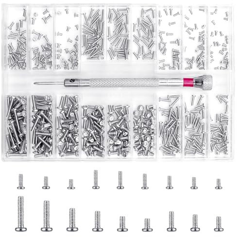 500 Pièces Kit de Vis de Réparation Minuscule Micro, avec Tournevis Cruciforme, vis à tête ronde avec Boîte Combinée, Micro Vis en Acier Inoxydable pour Montres, Monocles