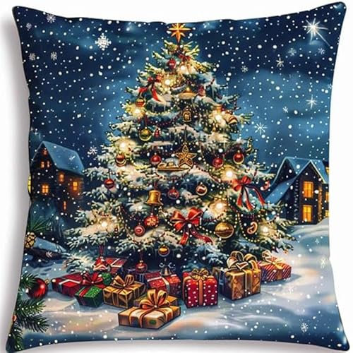 WallustrioaW Weihnachten knüpfkissen set erwachsene,Weihnachtsbaum und Geschenke,latch hook kissen kit,DIY Knüpfhaken-Set Knüpfkissen Zum Selber Knüpfen,43x43cm