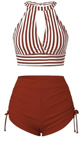 Ventes Flash du Jour Maillot De Bain Femme 2 Pieces Imprimée sans Manche Classique Trikini Boxer De Bain Femme Outdoor Nouvelle Pas Cher Col V Piscine Maillot De Bain Bronzant Safran M