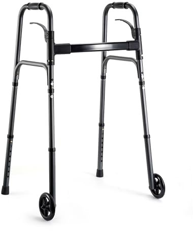 Careboda Gehhilfe für Senioren, Klappbarer und Tragbarer Gehrahmen mit 12,7 cm festlaufenden Rädern, verstellbarer Höhe und Triggerfunktion – ideal für Senioren und Erwachsene