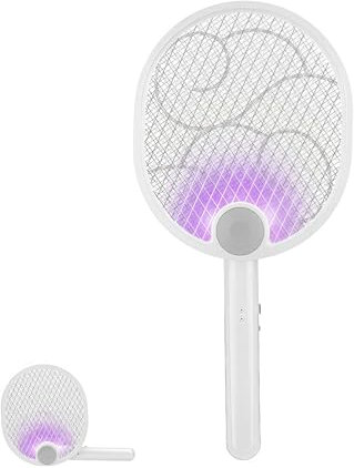 JARUFEE 2200V Fly Zapper Electric Swatter Racket, Foldable Insect Catcher Killer USB Rechargeable, Mosquito Bug Zapper with 5-Layer Safety Mesh, Indoor Fruit Fly Control Trap Home Office Outdoor