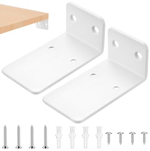 2 Piezas Soporte Estanteria Pared Flotante, 90mm Soportes para Estantes Baldas Invisibles, Soportes de Estante Flotante de L, Escuadras para Estanterias Madera para Estantería Estante, Blancos