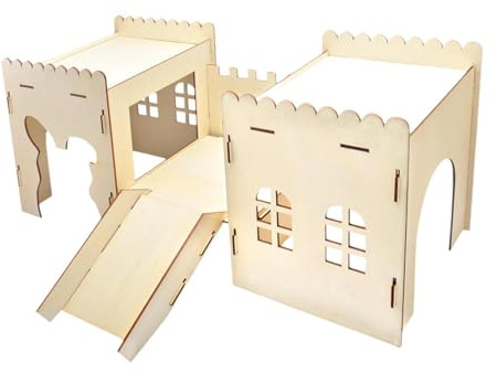 MagiDeal en Bois pour Lapins, château avec escaliers en Forme de Grotte, habitats Robustes pour intérieur et extérieur, cabane pour gerbilles,