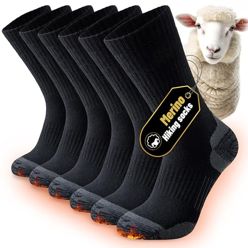 Niorasen Merino Wool Hiking Socks for Men Women, Cushioned Anti Blister Walking Socks, Moisture Wicking Athletic Performance Thermal Socks for Running Trekking Work Outdoor Sports, 3 Pairs
