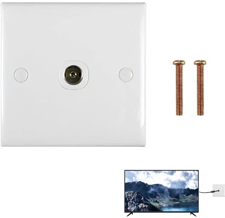 1PCS White Tv Aerial Socket Coax Wall Faceplate Single Tv Coaxial Aerial Wall Socket Plate Outlet 50/60HZ Aerial Junction Flame Retardant Materials for TV and FM Radio Connections Easy Installation