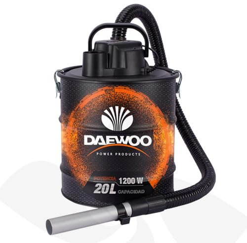 Daewoo Aspirador de Cenizas DAAVC1200K-20L - Potencia 1200 W, Depósito 20 L, Filtro HEPA, Caudal 1.8 m³/min, Tubo Aluminio, Manguera Incluida 700163