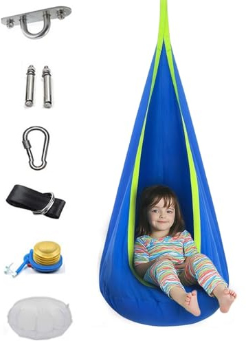 XGHDPBM Columpio con Luces LED, Hamaca Colgante con Almohada Inflable y Todos los Accesorios for Navidad, Dormitorio, Interior y Exterior.(Blue)