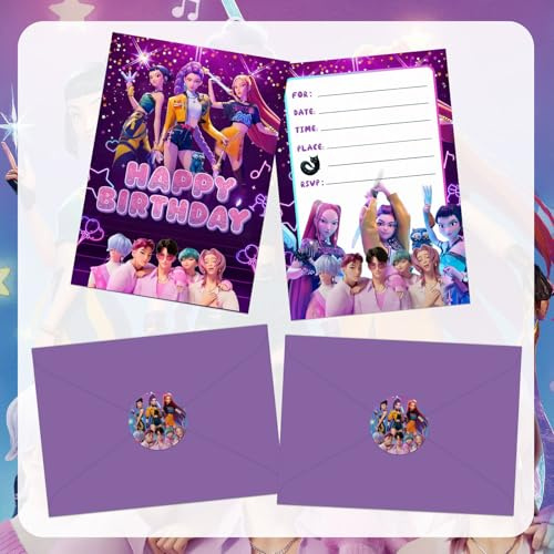 AFORENTIER 12PCS Demon Party Invites Hunter Cards with Envelopes and Stickers Invitation for Demon Movie Theme Party Supplies