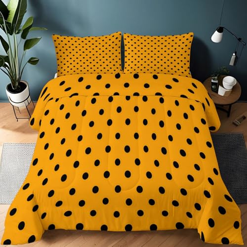 Edredón 135 x 200 cm Lunares Negros MinimalistasInvierno y Verano, Suave, Ligero, Reversible edredón, Transpirable, Cálido y Confortable Colcha, Amarillo