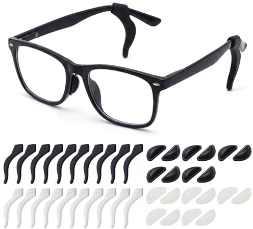 10 Pairs Eye Glasses Nose Pads Silicone Nose Pads for Glasses Stick On, Adhesive Anti-Slip Sunglasses Eyeglass Pad to Stop Slipping Down Noses, with 10 Pairs Anti-Slip Ear Grips(Black White)