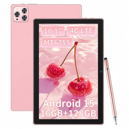 LONGEVINCE Tablette 10 Pouces Android 15, 16Go RAM + 128Go ROM (Extension TF 1To),Octa-Core, Batterie 6000mAh, Caméra Double, Wi-FI/Bluetooth/GPS, Double Caméra 8+13MP, Stylet Inclus, Rose