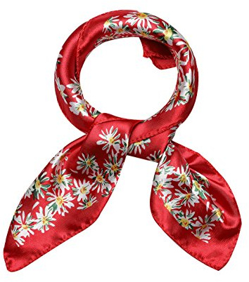 sourcing map Femme Tache Imprimé Carré Écharpes Foulard Cou Écharpe Blanc-Pois Floral rouge taille unique