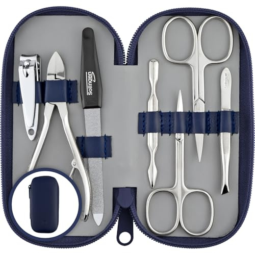 marQus Solingen Germania set manicure professionale - 7 pezzi manicure e pedicure, forbicine unghie, manicure e pedicure set, custodia in vera pelle, kit manicure da viaggio, kit unghie, set unghie