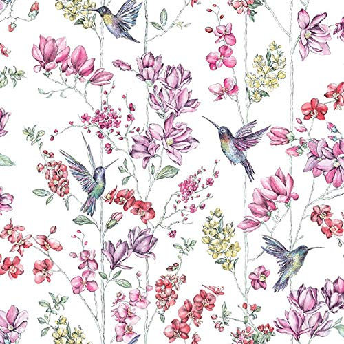 Glitter Hummingbird Wallpaper Floral White Multi