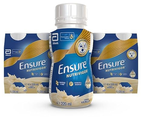 Ensure Nutrivigor - Complemento Alimenticio para Adultos, con HMB, Proteínas, Vitaminas y Minerales, como el Calcio - Sabor Vainilla - Pack de 8 Botellas x 220 ml