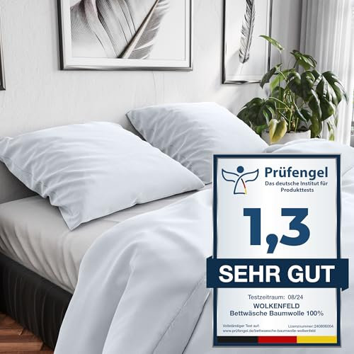 Wolkenfeld Verbesserte Qualität Bettwäsche 155x220 Baumwolle Weiß - Atmungsaktiv - 1x Bettbezug 155x220 + 1x Kissenbezug 80x80 - Weiss