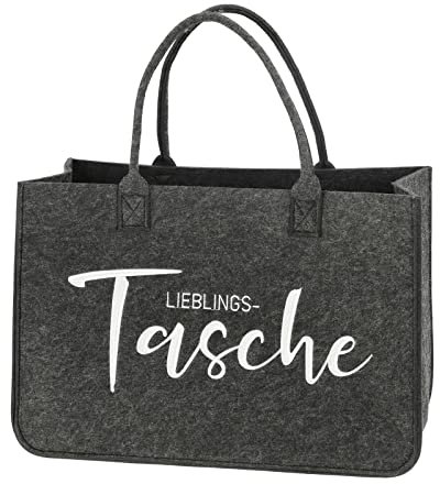XL Filztasche anthrazit Aufbewahrung Lieblings-Tasche Stickerei Tragetasche Einkaufstasche Faltbar