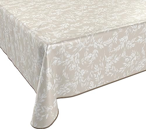 Wachstuch Tischdecke abwischbar rutschfest mit Paspelband Eckig Rund Oval, Motiv Farbe Größe wählbar (Zweige Beige, Eckig 110x140 cm)