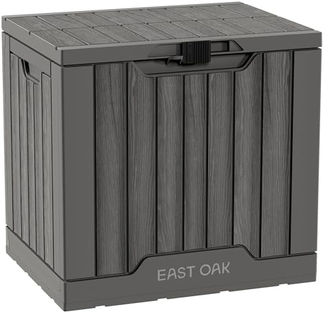 EAST OAK Caja de almacenamiento al aire libre, caja de 31 galones para uso en interiores y exteriores, contenedor de almacenamiento de resina impermeable con pestillo para cojines de patio,