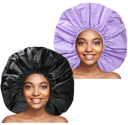 Super Jumbo Shower Cap for Women, 2 PCS Waterproof Hair Caps for Locs