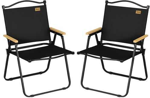 Outsunny Pack de 2 Sillas Plegable de Camping, Sillas de Camping Portátil con Reposabrazos y Estructura de Acero, Silla para Pesca, Jardín, Terraza, Negro