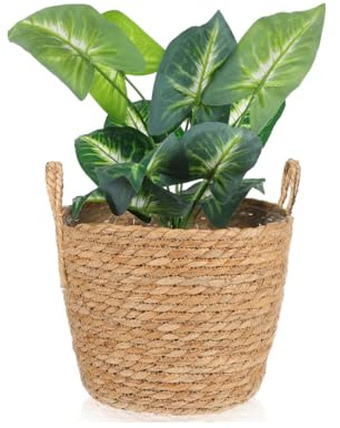 Tagtight Cesta para Plantas de Algas Marinas, Maceta, Recipiente para Plantas Tejidas, jarrón Redondo, decoración de jardín, Cesta de Mimbre Decorativa, Cesta de Mimbre para macetas