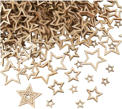 Flivra 350 Articoli Legno Stella, Stelle in Legno Miste, Truciolo Tag a Forma di Stella, Abbellimenti a Forma di Stella, Decorazione in Legno con Stelle per Natale, Matrimoni, Feste(10/20/30mm) (A)