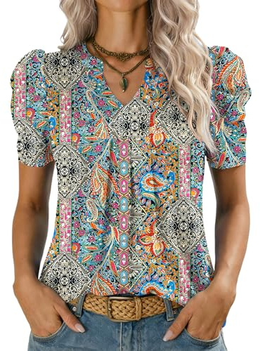 Kistore Ladies Tops Puff Short Sleeve T-Shirt V Neck Summer Tops S-XXL | Lady Top,Womens Summer Tops,V Neck Tops for Women UK,Short Sleeve Blouses for Women UK,Women's Blouses & Shirts,Tunic Tops