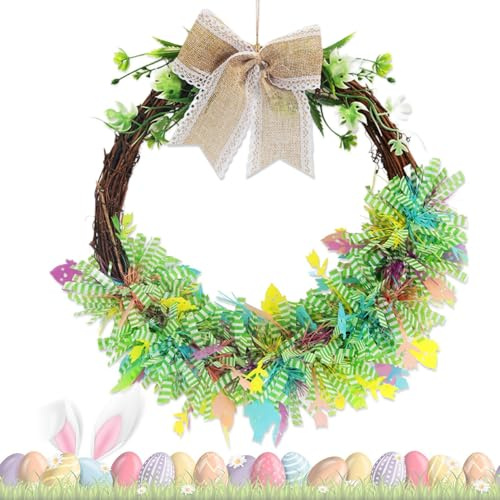 Eoixuqba Corona di primavera, decorazione artificiale per feste, pulcini e gigli, 38 cm, decorazione per porta d'ingresso per Pasqua, per feste del Ringraziamento e ufficio