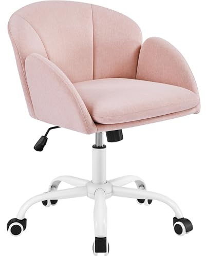 Yaheetech Homeoffice Stol Sminkstol av Vliesstoff Snurrstol, Ljusrosa | Skrivbordsstol med 5 hjul, 72–81,5 cm höjdjusterbar, kan belastas upp till 136 kg, kronbladsform, för sovrum/kontor