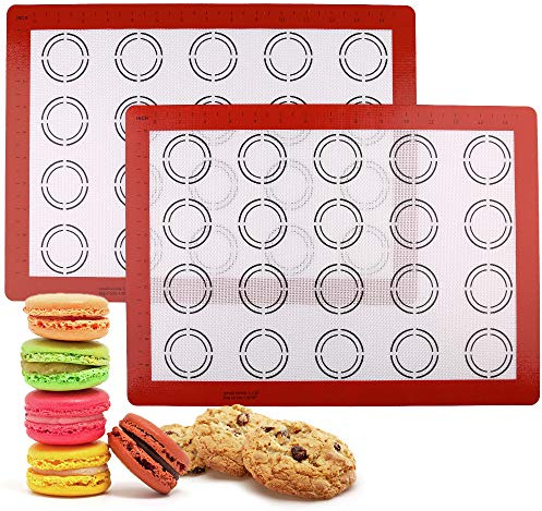 LotFancy Silicone Baking Mat, 2 Pack Non Stick Macaron Baking Liner for Cookies, Rolling Dough, Bread and Pastry, Reusable Baking Sheet,16.5x11.5
