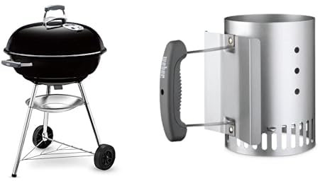 Weber 1321004 Barbecue compact Noir 57 cm (ancien modèle) & Cheminée d’Allumage Compacte Rapidfire (20,32cm H x 14,73cm L x 26,42cm P), Métal