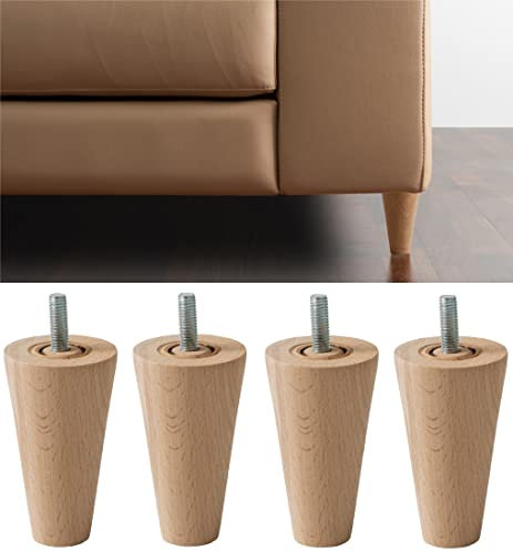 IPEA 4 Patas para Muebles y sofás de Madera Altura 10 CM – Fabricado en Italia – Juego de 4 Patas de Madera en Bruto con Forma de Cono para Armarios y Sillones – 100 mm – Color Natural