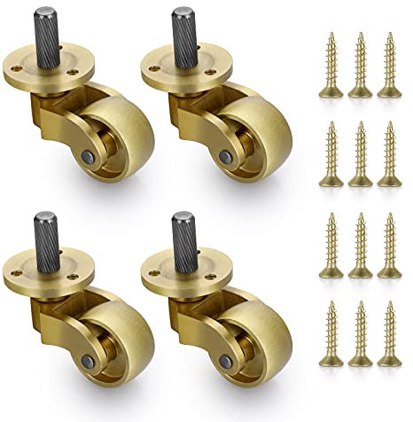 IGNPION Set of 4 Solid Brass Universal Castors 360°Swivel Furniture Wheels 25mm Furniture Casters