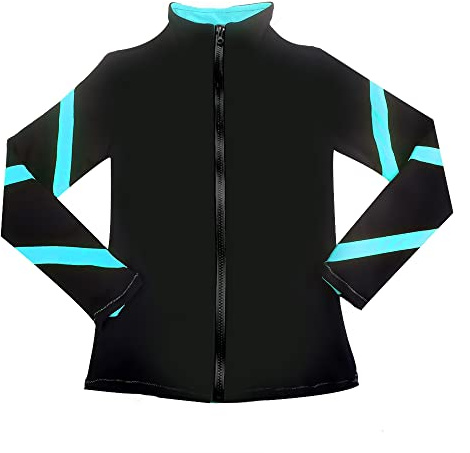 LIUHUO Mädchen Eislaufjacken Frauen Streifen Training Übung Eiskunstlauf Tops Kosten Fleece