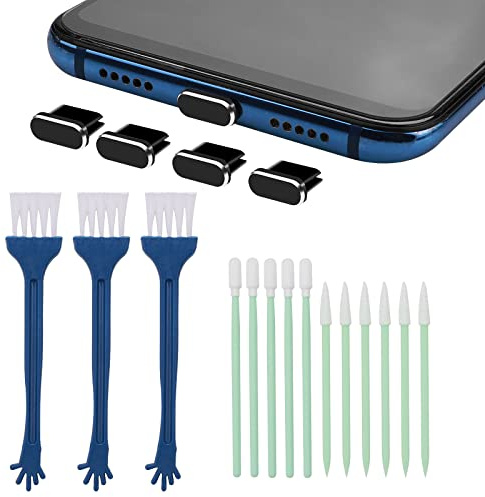 Cobee Mobil telefonrengöringssats, 17 st, USB-C telefonport rengöringsborstsats, metalldammpropp telefonhögtalare rengöringsborstar (svart svart)
