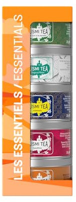 Kusmi Tea - Coffret Les Essentiels - Assortiment de Thés Bio - Idée Cadeau Homme et Femme - Thés Noirs, Thés Verts et Infusions - Fabriqué en France - 5 Boîtes de 25g