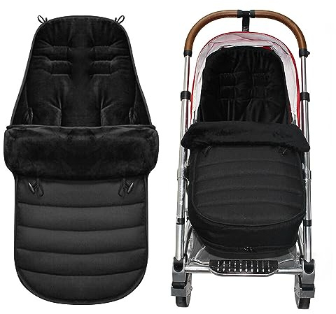 Gobesty Saco universal para cochecito, manta de cochecito, resistente al frío, saco de dormir para cochecito de bebé, impermeable y resistente al viento, forro polar (negro)