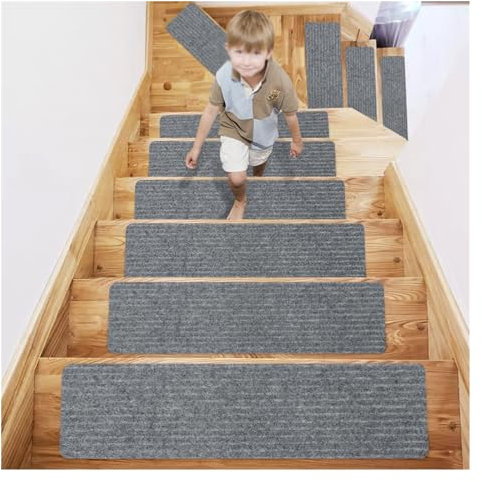 Peldaños De Alfombra De Escalera De Poliéster, Sin Adhesivo Antideslizante Con Respaldo De Autoabsorción, Almohadillas For Escalones De Rayas De Color Puro, Tapete De Seguridad For Sótano Interior Fác