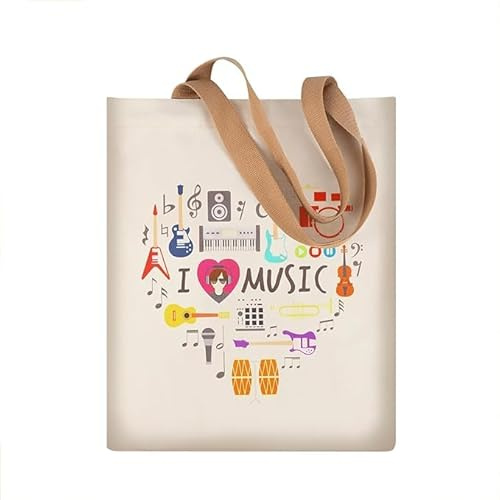 Hiler Punk Borsa da shopping riutilizzabile per la spesa, borsa da allenamento per lezioni musicali, borsa a tracolla da viaggio all'aperto, Modello di strumento musicale Love, Large