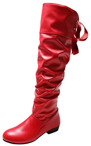 Botas por encima de la rodilla para mujer, botas de equitación, elegantes, para mujer, con cordones, botas largas, botas de vaquero, botas de invierno, tallas 37-42, rojo, 42
