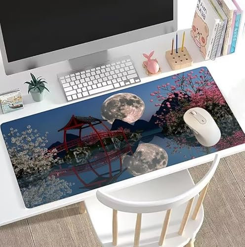 Mouse Mat Pavilion Large Mouse Pad 500x250x3mm Moon Desk Mat, Stitched Edges Mousepad, Non Slip Desk Mat, Rubber Base, Waterproof Soft Cloth Gaming Mouse Pad, PC Accessories Office,Women Gifts W5-476