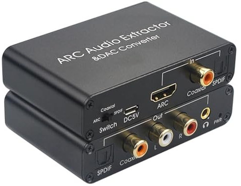 LHQYA 192 kHz digital analog ljudomvandlare, ARC-ljudextraktor, HDMI-kompatibel SPDIF 5.1 optisk och 3,5 mm stereo, för spelmusik
