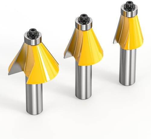 QCDENG 3 x Fasenfräser-Bit, 1,27 cm Schaft, 15, 22,5, 30-Grad-Schnittwinkel