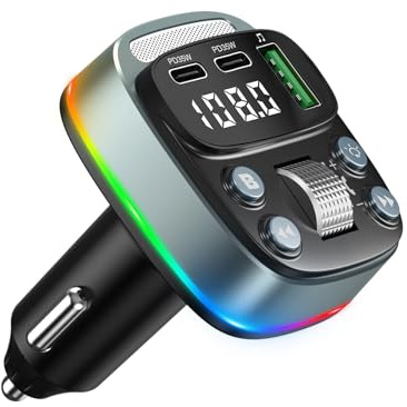OBEST Adattatore radio Bluetooth FM per auto, accendisigari con PD 35 W e porta USB, adattatore Bluetooth per auto con interruttore della luce, suono Hi-Fi, ricarica rapida