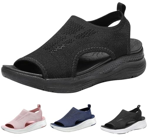 Sandaler dam sommar tvättbar slingback ortopediska glid-sportsandaler med hålfotsstöd plattform kil promenadstrand vattenskor ledig tjock botten bekväm stickad